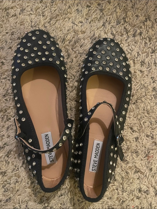 Steve Madden Shoes - Steve Madden Black Studded Maryjane Flats with Silver Accents
